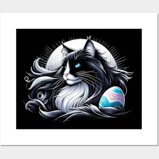 Majestic Tuxedo Easter Anime Retro Cat Posters and Art